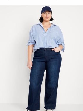 Old Navy High-Rise WOW Wide-Leg Jeans in Dark Blue Wash (Petite Plus 26 Short)